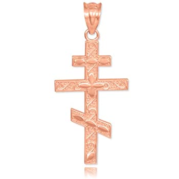 【中古】【輸入品・未使用】10k ローズゴールド ロシア正教会 十字架ペンダント