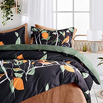 【中古】【輸入品・未使用】(Queen, Dark Mist) - Modern Vintage Retro Mod Print Bedding Egyptian Cotton Duvet Cover Set Minimalist Chic Botanical Design Asian Zen