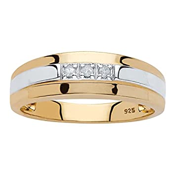 【中古】【輸入品・未使用】メンズ 18K イエローゴールド スターリングシルバー ツートーン 本物のダイヤモンド アクセントリング