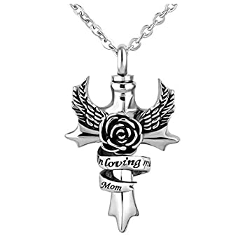 【中古】【輸入品・未使用】CoolJewelry Urn Necklace for Ashes Angel Wing Always in My Heart Cremation Memorial Pendant Flower Keepsake Stainless Steel Jewelry 商画像