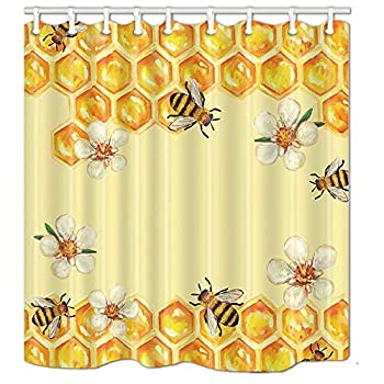 【中古】【輸入品・未使用】NYMB Bee in Flower Take Honey Shower Curtain 69X70 inches Polyester Fabric Bathroom Fantastic Decorations Funny Animals Bath Curtains H画像