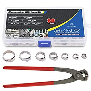 【中古】【輸入品・未使用】Glarks 80Pcs 7-21mm 304 Stainless Steel Single Ear Stepless Hose Clamps with Pincers Kit [並行輸入品]