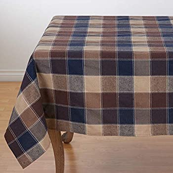 【中古】【輸入品・未使用】SARO LIFESTYLE 8571.BR70S Harvest Collection Cotton Blend Tablecloth With Stitched Plaid Design, 70