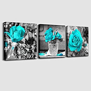 【中古】【輸入品・未使用】wall art for bedroom Simple Life Black and white rose flowers Blue Canvas Wall Art Decor 12" x 12" 3 Pieces Framed Canvas Prints Waterc|スカイマーケットプラス