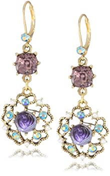 【中古】【輸入品・未使用】Betsey Johnson Carved Flower Medallion and Crystal Gem Drop Earrings [並行輸入品]｜スカイマーケットプラス