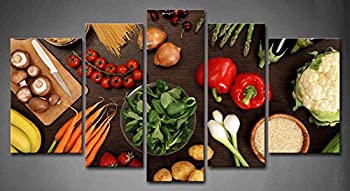【中古】【輸入品・未使用】5 Panel Wall Art Fresh Look Color Healthy Eating of A Table Top Full of Fresh Vegetables Fruit and Other Healthy Foods Painting Picture｜スカイマーケットプラス