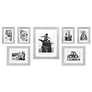 【中古】【輸入品・未使用】Stonebriar Decorative Stamped Silver 7 Piece Photo Frame Set, Wall Hanging Display, Modern Gallery Wall Set [並行輸入品]