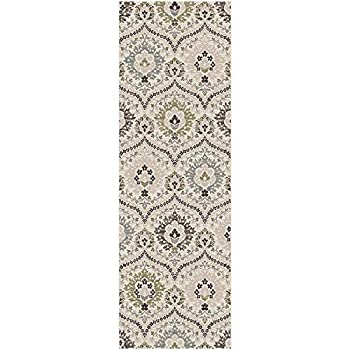 【中古】【輸入品・未使用】SUPERIOR Designer Augusta Collection Area Rug - Modern Area Rug, 8 mm Pile, Scalloped Floral Design with Jute Backing, Beige, 2ft7 inch