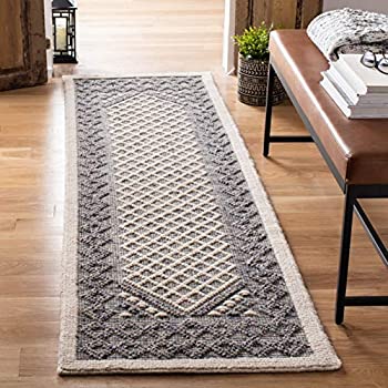 【中古】【インポート品・未当て嵌める】Safavieh Natura Collection NAT625N Hand-woven Wool \u0026 Cotton Runner, 2フィート 3 inch x 8フィート, Cream/Navy 商いもの科目: 引っ敷き 引っ敷き [並行