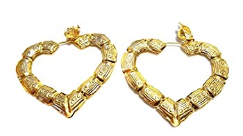 【中古】【輸入品・未使用】クリップ式イヤリング竹ハートゴールドトーンフープイヤリング3インチ