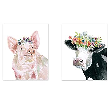 【中古】【輸入品・未使用】Renditions Gallery 農場 動物 豚と牛 保育園 ウォールアート ファインジークレープリントポスター 2枚セット 18x27
