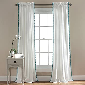 【中古】【インポート品・未当て嵌める】Pom Pom Window Panel Single Aqua 50x84+2 その他-キッチン用品・食器・調理器具