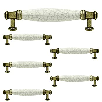 【中古】【輸入品・未使用】LICTOP 128mm/5インチ アンティーク真鍮セラミックドレッサープル 大理石セラミック引き出しハンドルプル (オフホワイト、6パック)｜スカイマーケットプラス