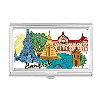 【中古】【インポート品・未当て嵌める】タイ王国 クルンテプ 水彩画 名刺保持者 入れもの 衣嚢ボックス席 紙入れ