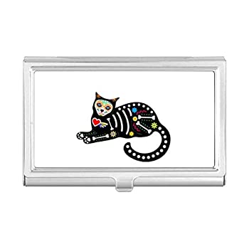 【中古】【インポート品・未当て嵌める】座る黒猫の骨 ハート形 ハロウィン テラー 佇まい 名刺保持者 入れもの 衣嚢ボックス席 紙入れ
