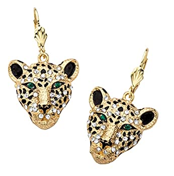 【中古】【輸入品・未使用】ホワイト模造クリスタルゴールドトーンLeopardドロップイヤリンググリーンクリスタルEyes ( 28?mm )｜スカイマーケットプラス
