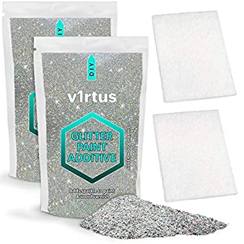 【中古】【輸入品・未使用】v1rtus シルバーホログラフィックグリッターペイント添加剤 [200g] 2020 - バフパッド2個付属 - エマルジョンペイントと混ぜることで内装・外壁