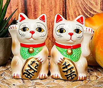 【中古】【輸入品・未使用】Ebros Gift セラミック製 日本の幸運の招き猫 幸運の猫 塩コショウシェイカー 磁石 猫 子猫 置物セット 高さ3.5インチ キッチンカウンターとダイ|スカイマーケットプラス
