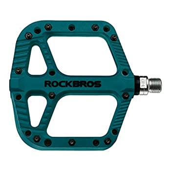【中古】【輸入品・未使用】Rock BROS マウンテンバイクペダル ナイロン複合ベアリング 9/16インチ MTB 自転車ペダル ワイドフラットプラットフォーム付き ブルー