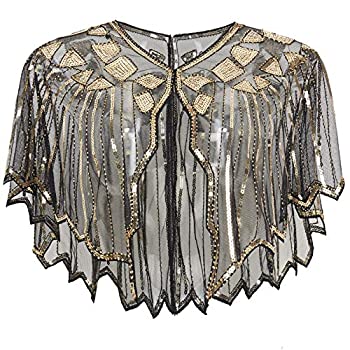 【中古】【輸入品・未使用】BABEYOND 1920年代のショールラップスパンコールビーズイブニングケープブライダルショールボレロフラッパーカバーアップ (黒金) 13,548円