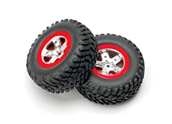 【中古】【輸入品・未使用】ハイテック トラクサス SLASH 接着済みリアタイヤセット サテンクローム 2.2'' レッド 5873A