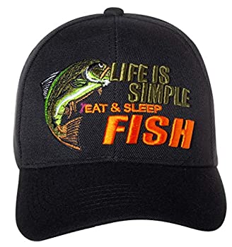 【中古】【輸入品・未使用】Life is Simple - 食べて、睡眠、魚カモハット - 面白い釣りギフト - コットン100%刺繍キャップ (人生はシンプル、ブラック)｜スカイマーケットプラス