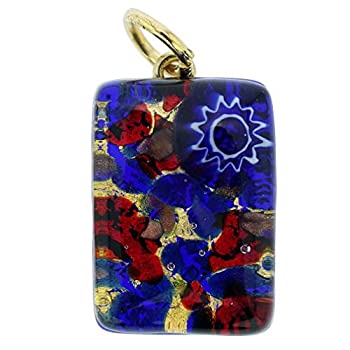 【中古】【輸入品・未使用】GlassOfVenice ムラーノガラス ベネチアン反射 長方形ペンダント - ブルーレッド
