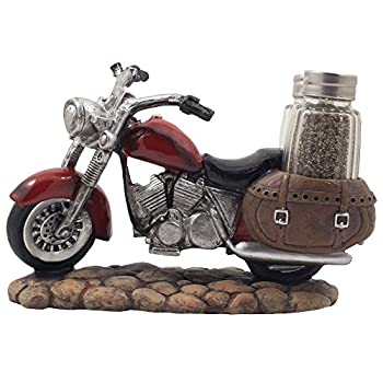 【中古】【輸入品・未使用】装飾レッドオートバイ ガラスソルトアンドペッパーシェーカーセット サドルバッグ入り クラシックバイクモデル&ヴィンテージチョッパー置物 バイ