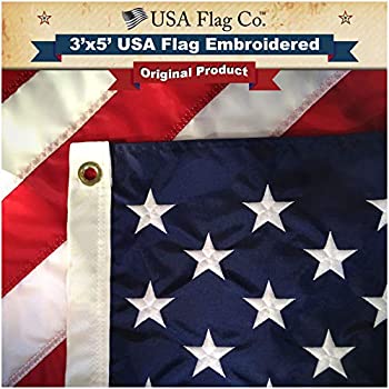 【中古】【輸入品・未使用】American Flag by USAフラグCo。Made In Us、刺繍星とストライプ縫製フラグ 3 by 5 Foot|スカイマーケットプラス