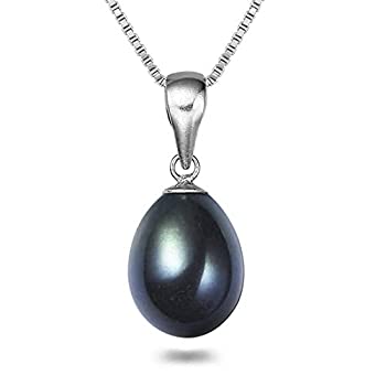 【中古】【輸入品・未使用】Orien Jewelry ドロップシェイプ ブラック淡水養殖パールペンダントネックレス レディース 16~18インチ AAAシルバーネックレスペンダント