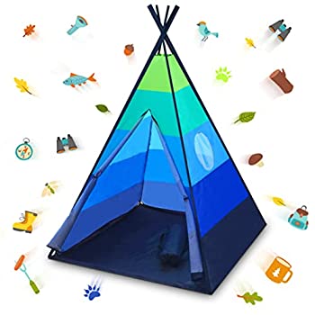 【中古】【輸入品・未使用】(Blue) - USA Toyz Teepee Kids Tent - Happy Hut Outdoor Indoor Tents for Kids with Safari Projector Light and EZ Pack Tent Tote for Port