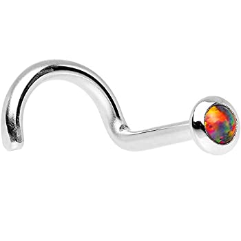 【中古】【輸入品・未使用】Body Candy 14金 ホワイトゴールド 2mm ファイアレッド 合成オパール 右鼻スタッドスクリュー 18ゲージ 1/4インチ|スカイマーケットプラス