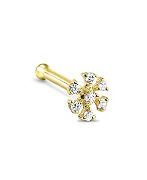 【中古】【輸入品・未使用】14Kソリッドイエローゴールドノーズリング、スタッド、ノーズスクリュー、Lベンド、ノーズボーンスノーフレークフラワー22G 20G または 18G