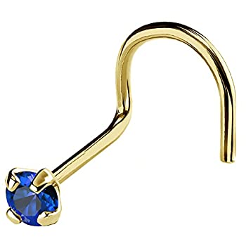 【中古】【輸入品・未使用】20G ソリッド 14Kt ゴールド ノーズスクリュースタッド プロングセット リアルブルーサファイア宝石 14kt イエローゴールドまたは14kt ホワイト