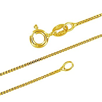 【中古】【輸入品・未使用】14kt イエローゴールドメッキ スターリングシルバー 1mm ボックスチェーンネックレス ソリッド イタリア製 ニッケル不使用 14-36インチ