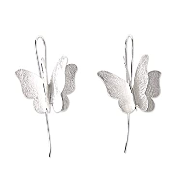【中古】【輸入品・未使用】Novica。925スターリングシルバードロップイヤリングシルバーバタフライ'｜スカイマーケットプラス