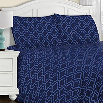 【中古】【輸入品・未使用】(Queen, Navy Blue Trellis) - Superior Extra Soft Printed Highest Quality All Season 100% Brushed Cotton Flannel Trellis Bedding Sheet S