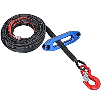【中古】【輸入品・未使用】Astra Depot 50?ft x 1?/ 4インチブラック合成ウインチロープケーブル7000lbs 40-inchレッド熱ガードW /レッドhalf-linkedフック+ 4?4?/ 5イ|スカイマーケットプラス