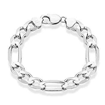 【中古】【輸入品・未使用】MiaBella 925スターリングシルバー イタリア製 11mm ソリッドダイヤモンドカット フィガロリンクチェーンブレスレット メンズ 7.5 8 9インチ イ｜スカイマーケットプラス