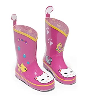 【中古】【輸入品・未使用】Kidorable ラッキーキャットレインブーツ ピンク キッズサイズ 天然ゴムブーツ コットン裏地 プルオンヒールタブ 滑り止めソール, ピンク, 11 Li|スカイマーケットプラス