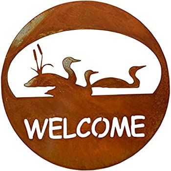 【中古】【輸入品・未使用】7055 610373870881 Loon Welcome Circle Metal Wall Art - Rust Patina