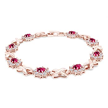 【中古】【輸入品・未使用】SimulatedピンクルビーとキュービックジルコニアリンクWomens Xo Bracelet In Gold over真鍮