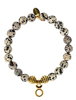 【中古】【輸入品・未使用】EvaDane自然Dalmation JasperチベットビーズジェムストーンTaurusチャームストレッチブレスレット