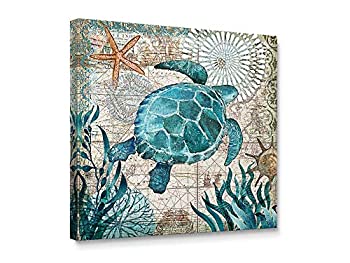 【中古】【輸入品・未使用】Niwo Art ウミガメ 海の動物 キャンバス ウォールアート ホームデコレーション ストレッチ すぐに掛けられます