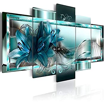 【中古】【輸入品・未使用】BANMU ターコイズ ユリの花 キャンバスウォールアート - グリーンキャンバスプリント絵画 5ピース ビリディスランフラワー絵画 リビングルーム用