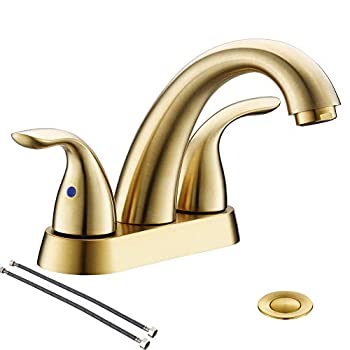 【中古】【輸入品・未使用】Phiestina つや消しゴールド 2ハンドル ステンレススチール バスルームシンク用蛇口 銅製ポップアップドレインと給水ライン付き BF008-5-BG