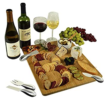 【中古】【輸入品・未使用】Picnic at Ascot モノグラム 竹製 チーズ&クラッカー サービングボード チーズツール&セラミックボウル付き - 「B」の文字