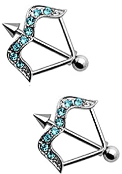 【中古】【インポート品・未当て嵌める】上半身Accentz乳頭輪っか赤ちょうちんCZ Bow \u0026 Arrowボディジュエリーペア14ゲージ有りの実