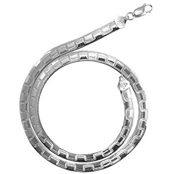 【中古】【輸入品・未使用】JOSCO 7mm スターリングシルバー ギリシャキーデザイン ヘリンボーンネックレス 925 イタリアンチェーン 16、18、20、22、24