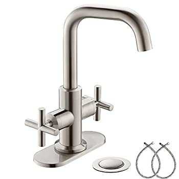 【中古】【輸入品・未使用】phiestina ブラッシュドニッケル 2ハンドル 4インチ センターセット バスルーム蛇口 排水口 デッキプレート 供給ホース付き 1-3穴 SGF002-10-BN
